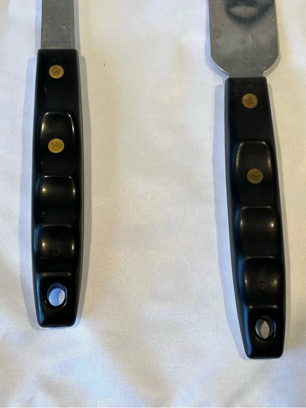 Vintage Stainless Steel Serving Spoon & Spreader Set White Handles USA Mid Centu